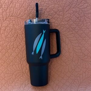 The Ghosen Black Tumbler Christian Fish Design with Handle and Straw 40 oz